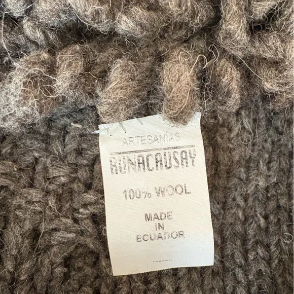 Cardigan Fisherman Full Zip Sweater 100% Wool Made in Ecuador Grayish Green - Picture 6 of 9